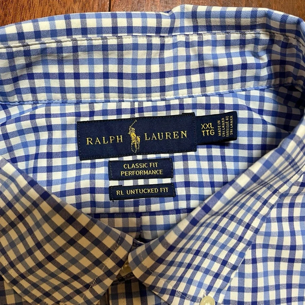 Ralph Lauren Shirt Mens 2XL Plaid RL Untucked Classic Performance Button Down